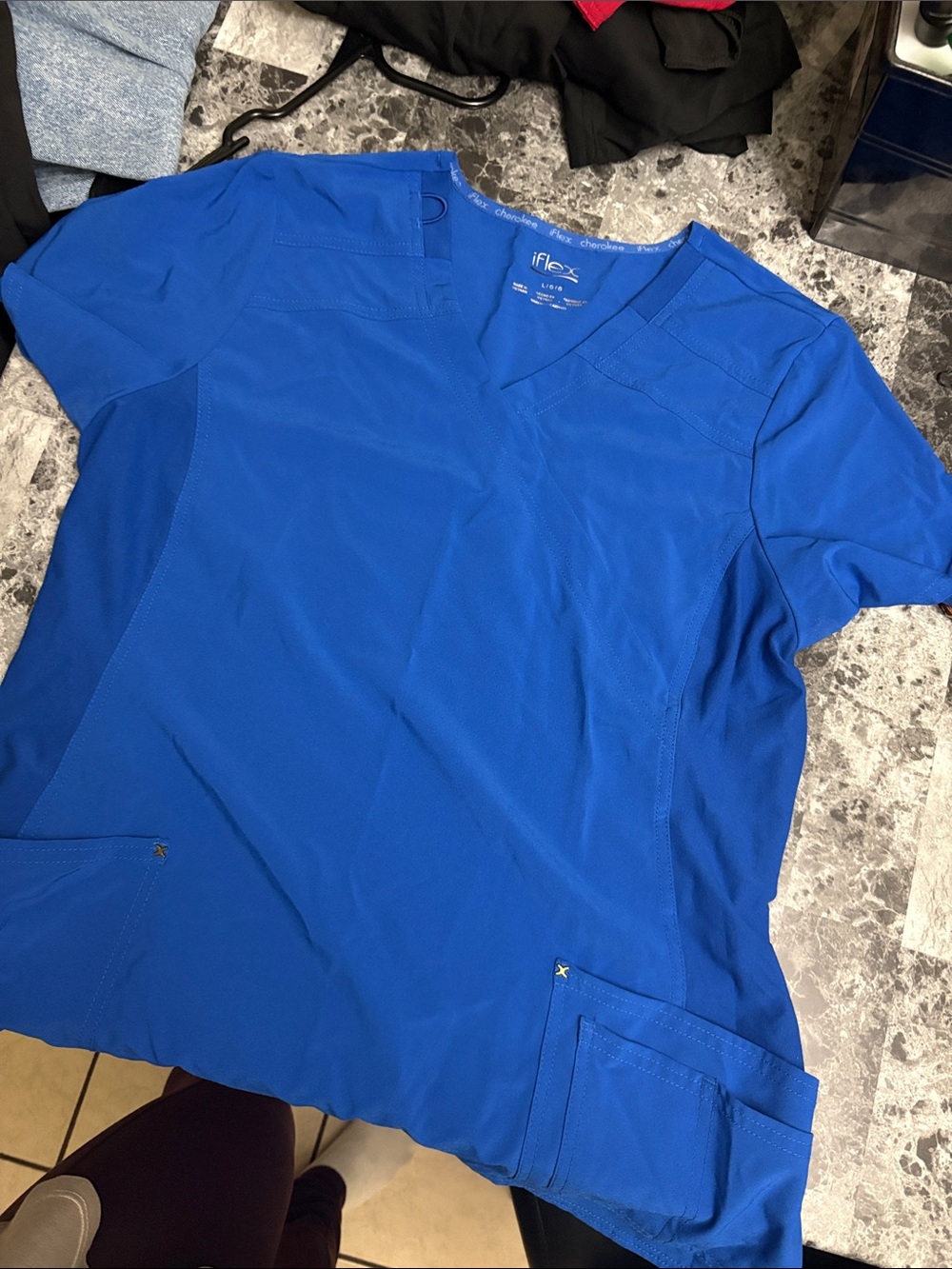 Cherokee iflex blue scrub top